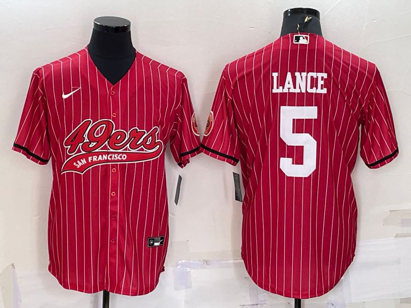 Men San Francisco 49ers #5 Lance Red stripe 2022 Nike Co branded NFL Jersey->san francisco 49ers->NFL Jersey